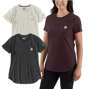 THREE Carhartt Women's Force Short-Sleeve Pocket Tees